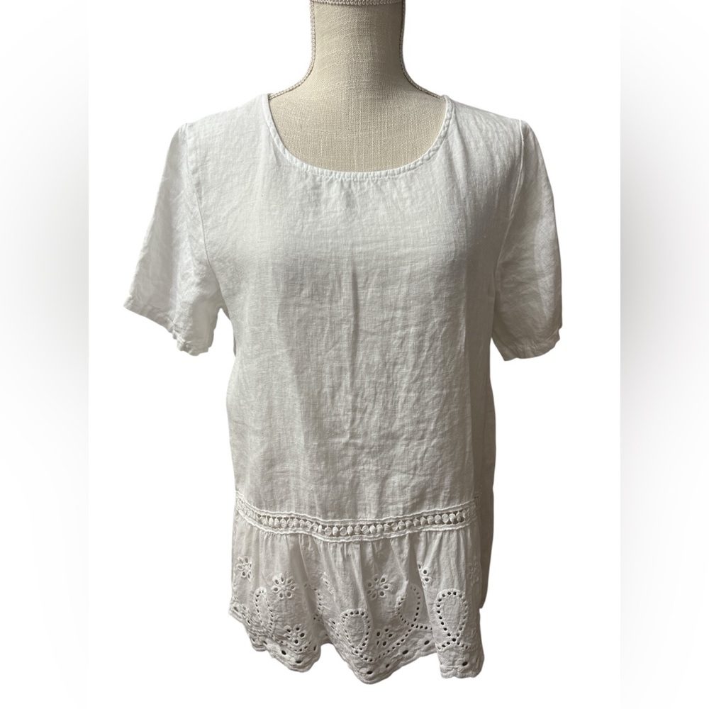 Terzo Millennio 100% Linen White Floral Eyelet Blouse SZ M- Italian
Cottage